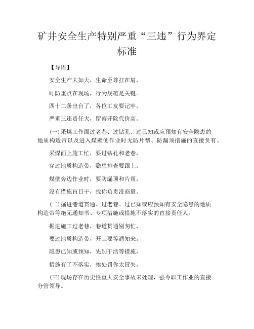 矿井安全生产特别严重“三违”行为界定标准
