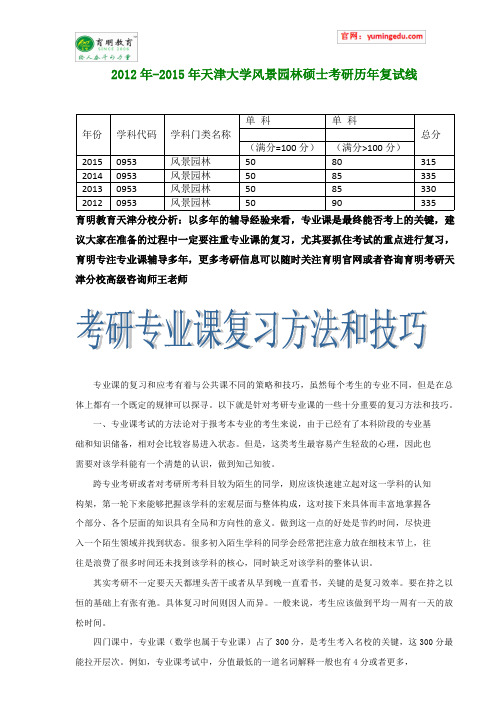 2012年-2015年天津大学风景园林硕士考研历年复试线