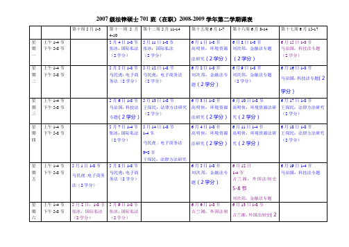 2007级法律硕士701班在职2008-2009学年第二学期课表