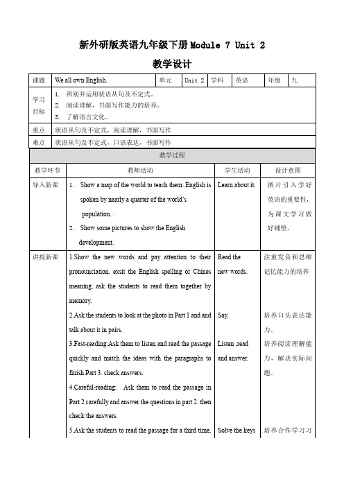 初中英语外研版九年级下册《Module 7 Unit 2 We all own English》教材