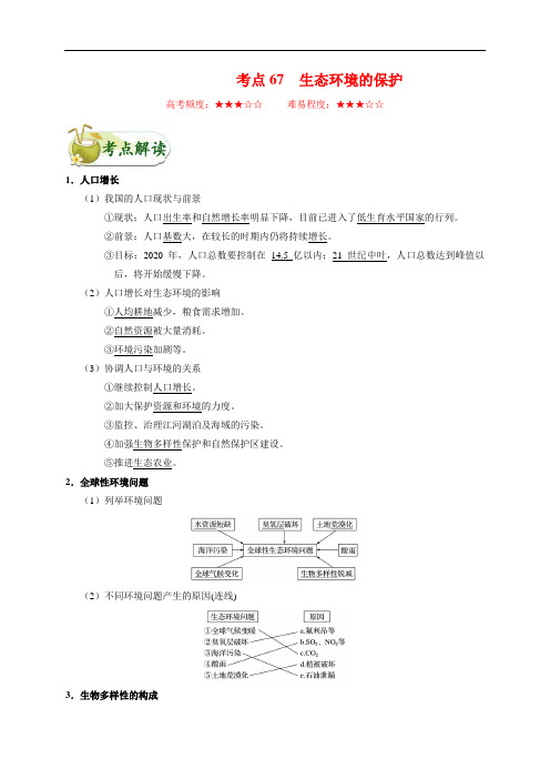 高中生物高考考点67 生态环境的保护-备战2022年高考生物考点一遍过