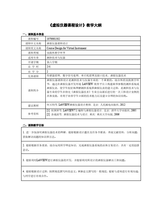 《虚拟仪器课程设计》教学大纲