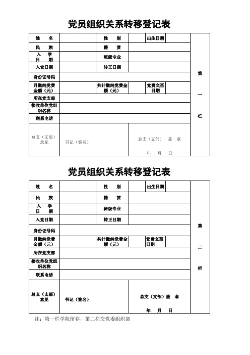 党员组织关系转移登记表xin