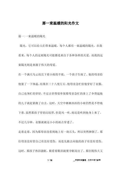 那一束温暖的阳光作文
