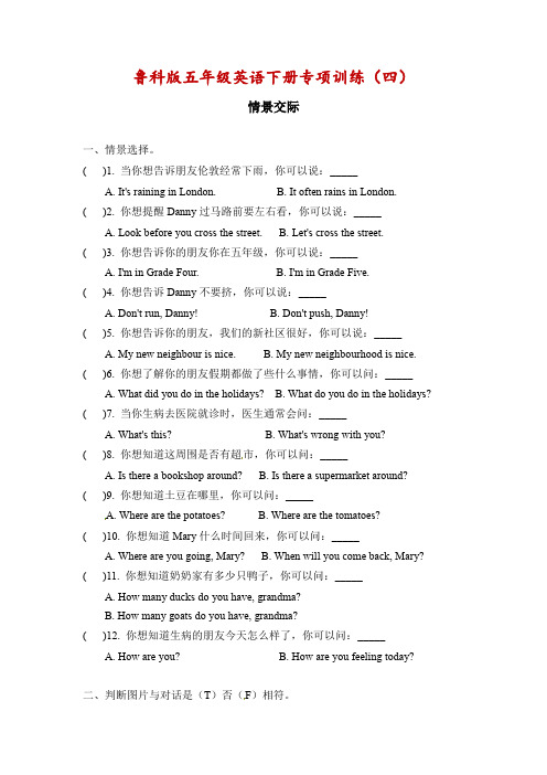 五年级英语下册期末专项(四)情景交际(鲁科版五四制)(含答案)