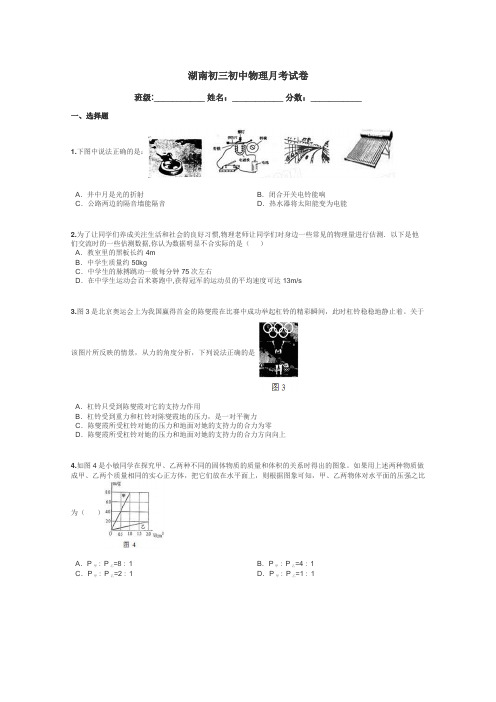 湖南初三初中物理月考试卷带答案解析
