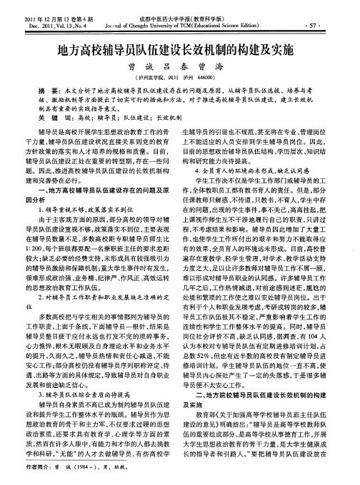 地方高校辅导员队伍建设长效机制的构建及实施
