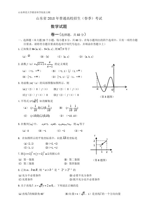 2018山东春季高考数学试题经典版