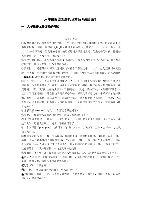 六年级阅读理解抓分精品训练含解析