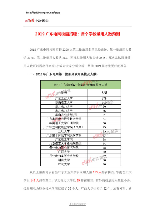2019广东电网校园招聘：各个学校录用人数预测