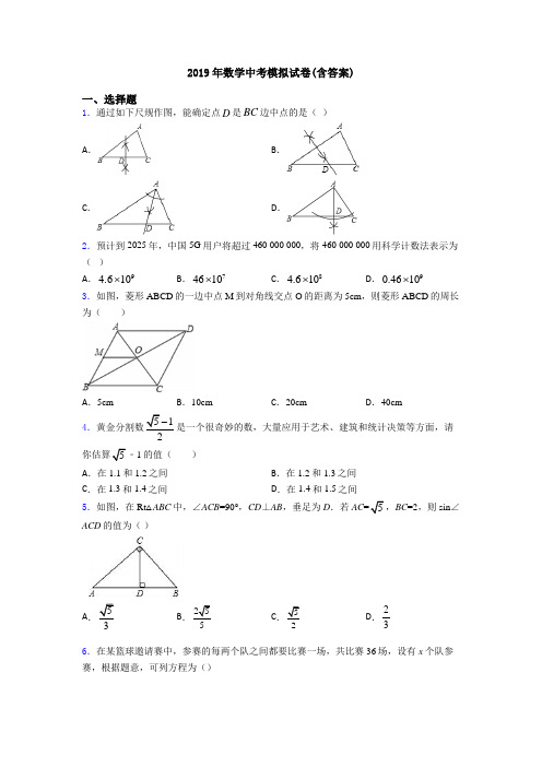 2019年数学中考模拟试卷(含答案)