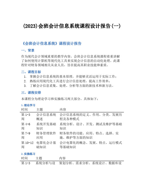 (2023)会班会计信息系统课程设计报告(一)