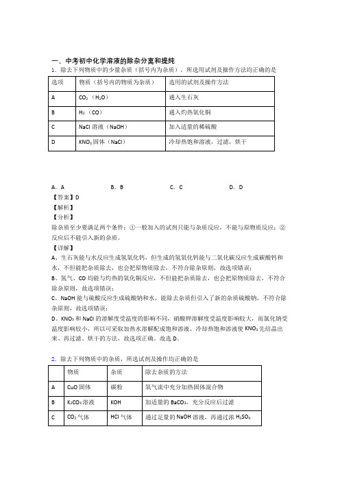 备战中考化学复习《溶液的除杂分离和提纯》专项综合练习含答案
