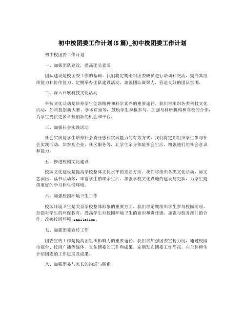 初中校团委工作计划(5篇)_初中校团委工作计划