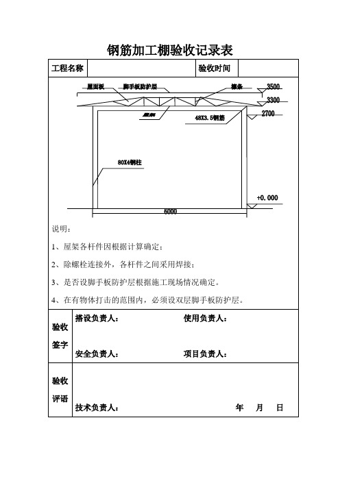 钢筋棚、安全通道、卸料平台验收记录表