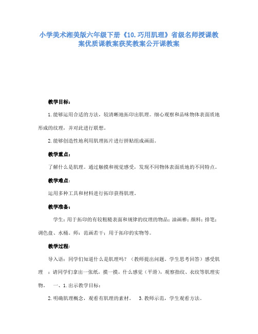 小学美术湘美版六年级下册10.巧用肌理省级名师授课教案优质课教案获奖教案公开课教案1