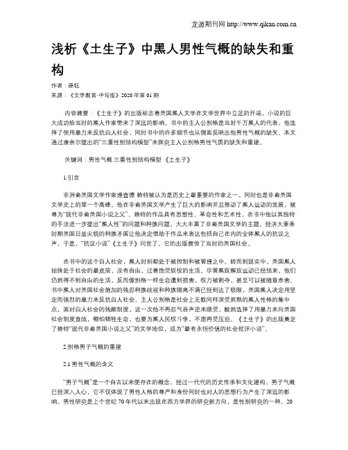 浅析《土生子》中黑人男性气概的缺失和重构