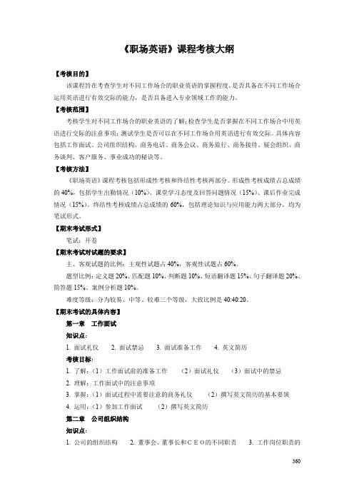《职场英语》课程考核大纲