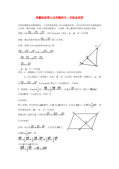 高中数学教学论文 向量法证明三点共线的又一方法及应用