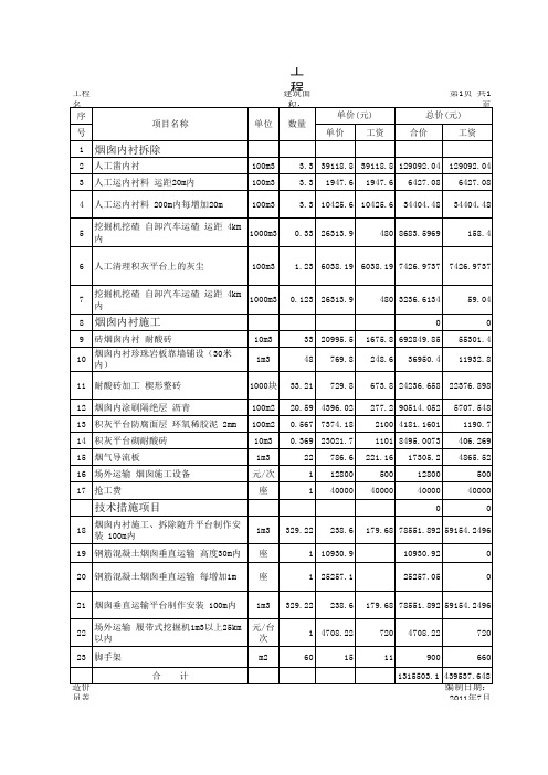 100米烟囱改造预算表