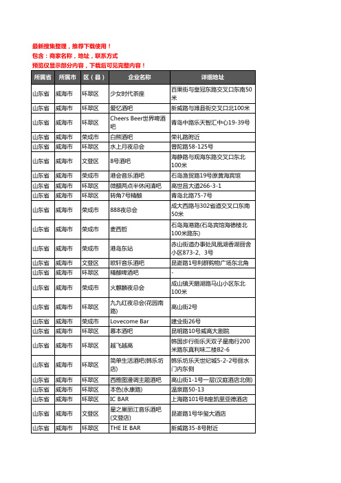 新版山东省威海市酒吧企业公司商家户名录单联系方式地址大全81家