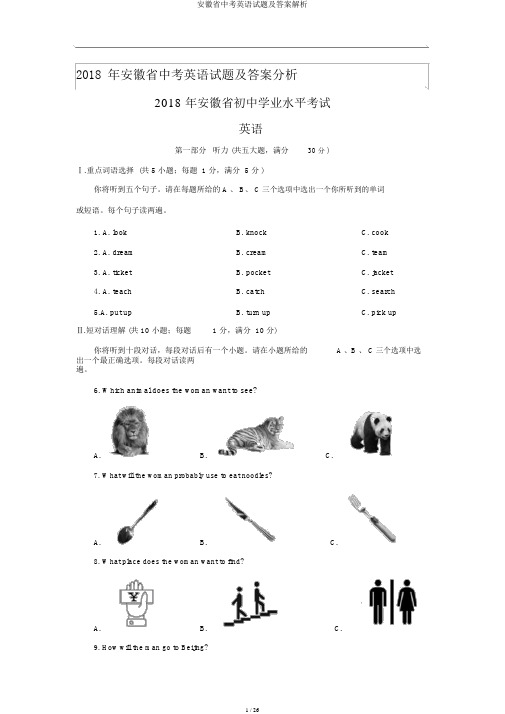 安徽省中考英语试题及答案解析