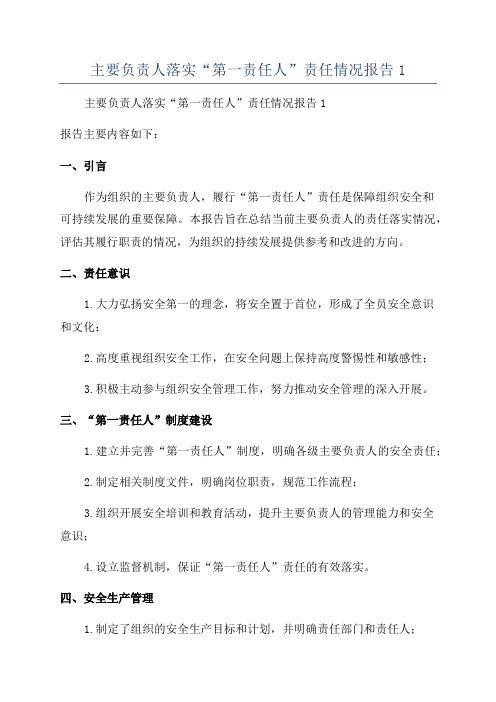 主要负责人落实“第一责任人”责任情况报告1