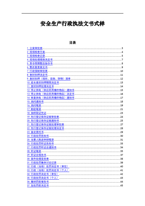 安全生产行政执法文书式样