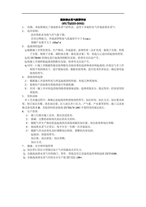 SYT 6525-2002 泡沫排水采气推荐作法