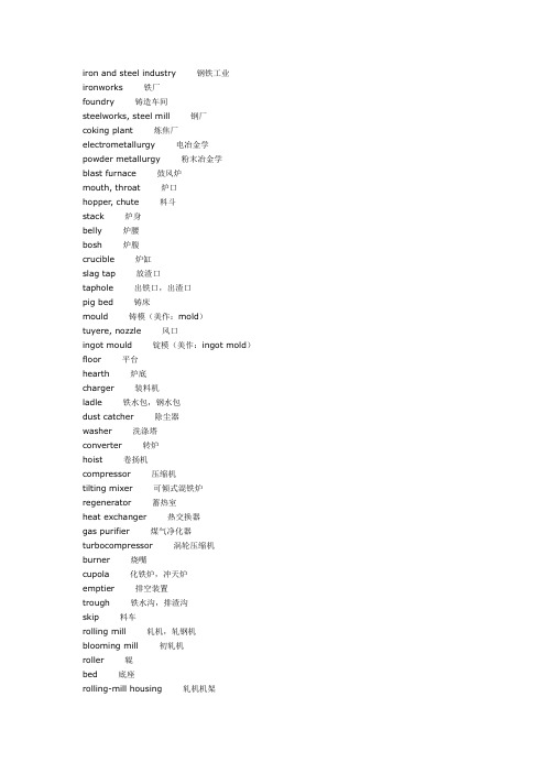 炼铁专业词汇