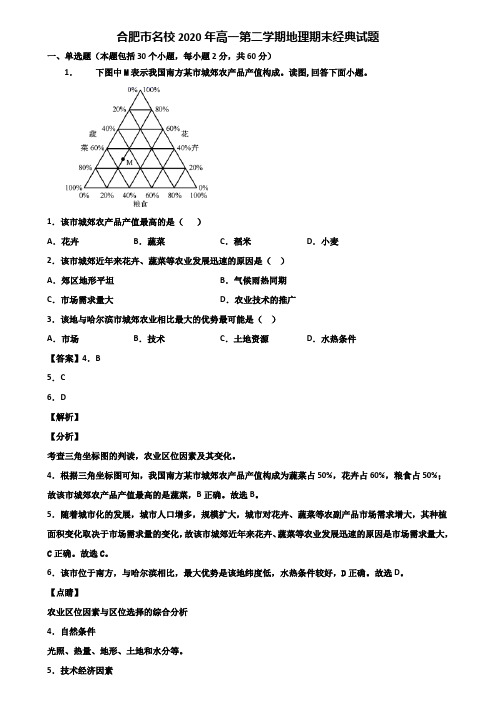 合肥市名校2020年高一第二学期地理期末经典试题含解析
