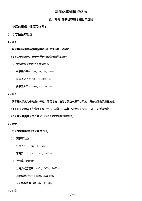 高中化学知识点分章总结