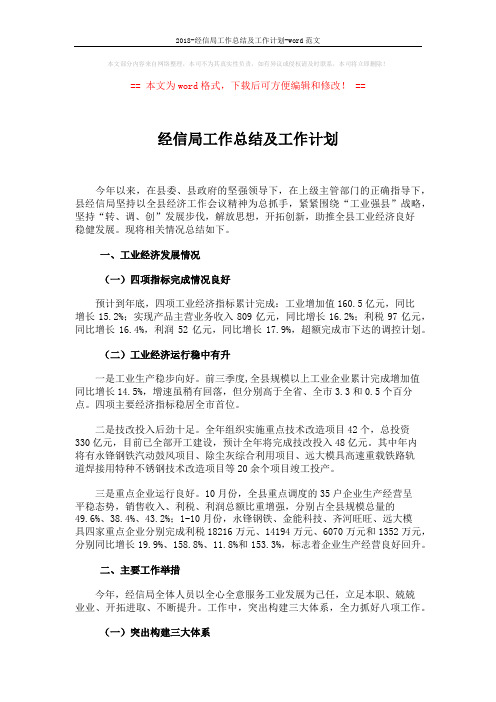 2018-经信局工作总结及工作计划-word范文 (5页)