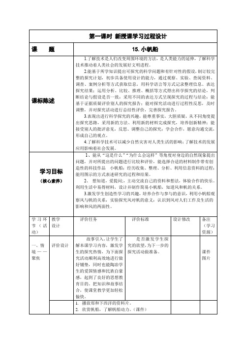 小学科学六下第15科《小帆船》教学设计