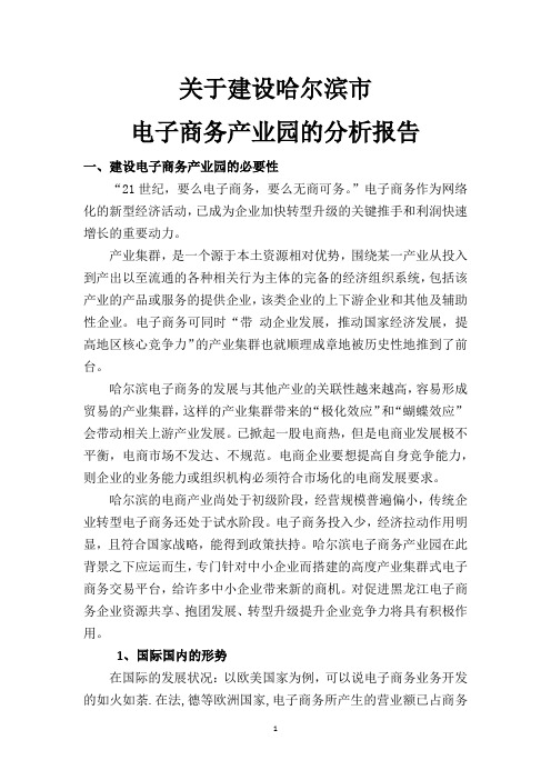 建设哈尔滨市电子商务产业园的分析报告初稿