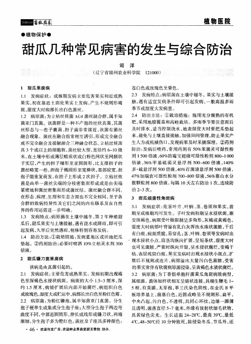 甜瓜几种常见病害的发生与综合防治