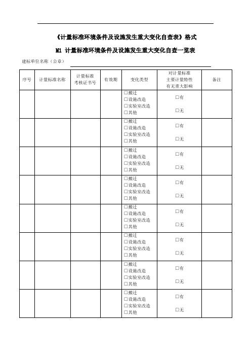 《计量标准环境条件及设施发生重大变化自查表》格式