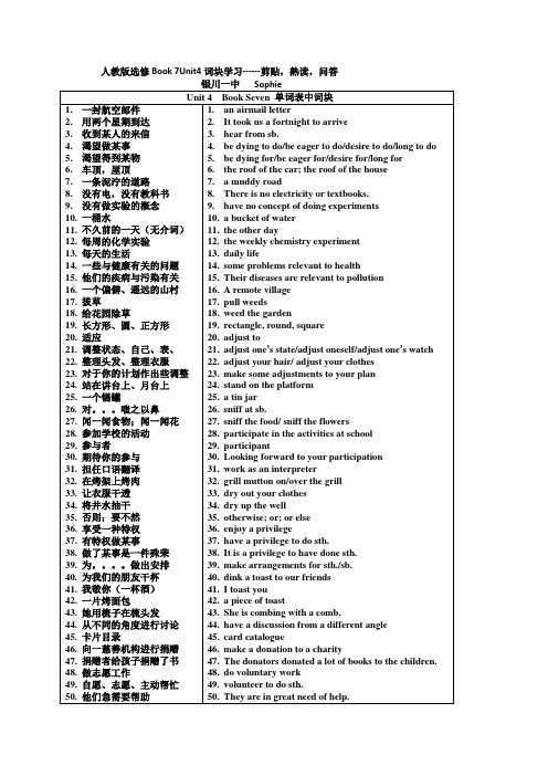 人教版选修7Unit4词块学习