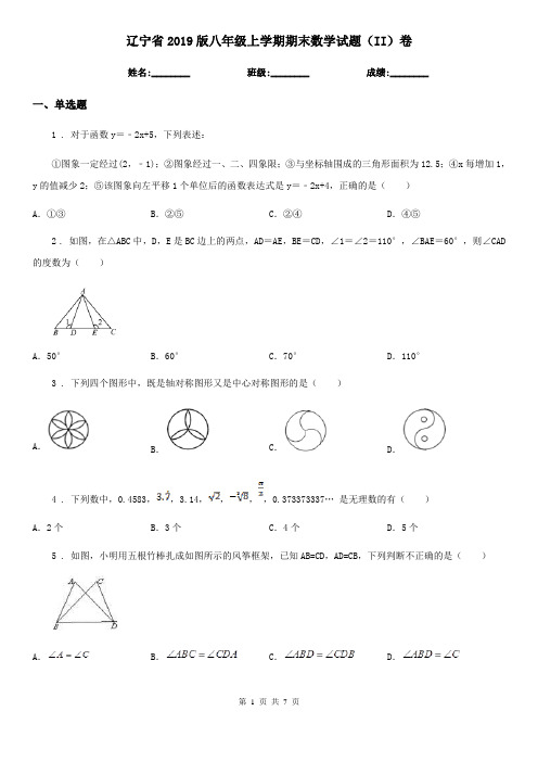 辽宁省2019版八年级上学期期末数学试题(II)卷-1