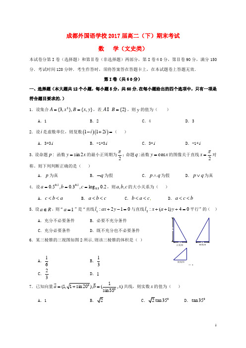 四川省成都外国语学校高二数学下学期期末考试试题文