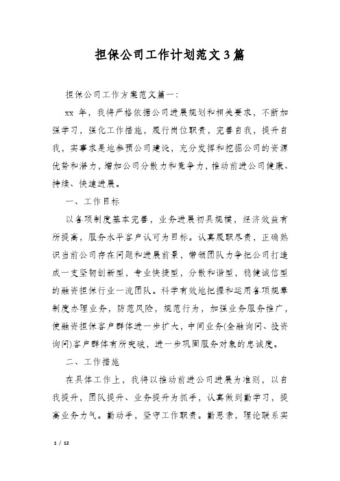 担保公司工作计划范文3篇