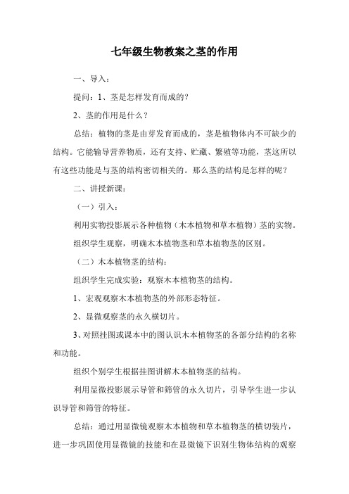 七年级生物教案之茎的作用.doc