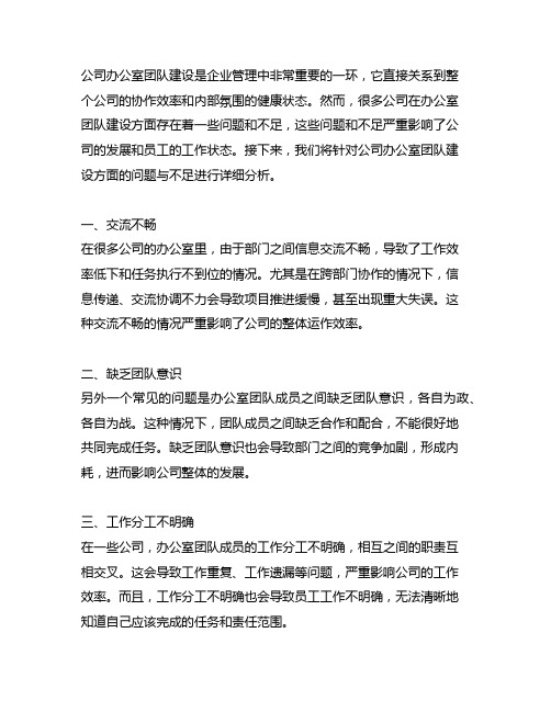 公司办公室团队建设方面的问题与不足