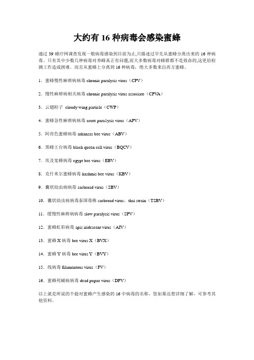 大约有16种病毒会感染蜜蜂