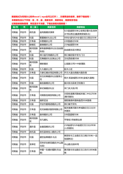 2020新版河南省开封市婚庆有限公司工商企业公司商家名录名单黄页联系电话号码地址大全41家