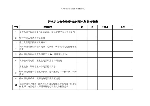 八大作业安全检查表-安全检查表法