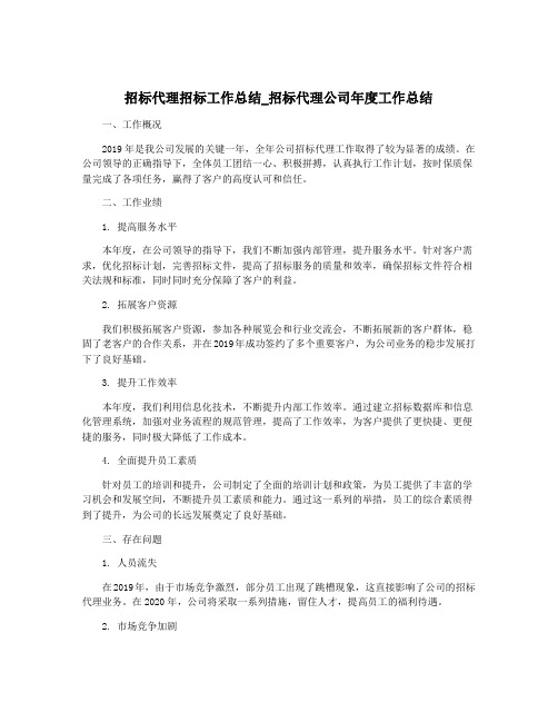 招标代理招标工作总结_招标代理公司年度工作总结