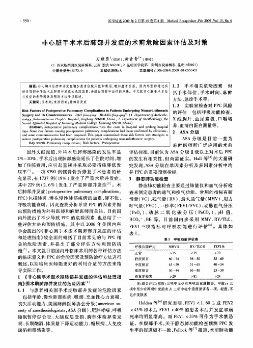非心脏手术术后肺部并发症的术前危险因素评估及对策