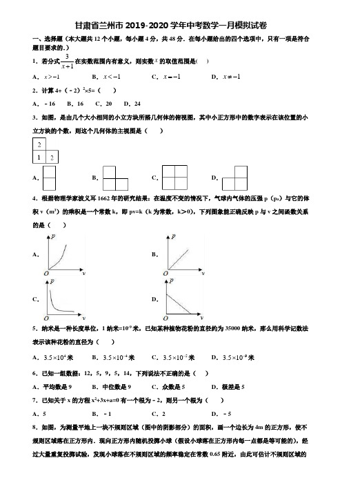 甘肃省兰州市2019-2020学年中考数学一月模拟试卷含解析