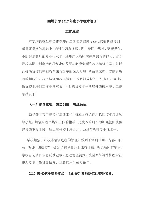 蝴蝶小学2017年度小学校本培训工作总结